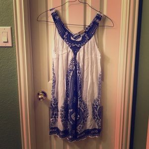 Blue and White Sleeveless Mini Dress